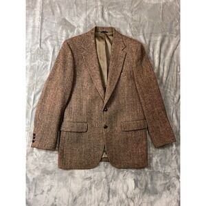 Vintage Harris Tweed Brown Multicolor Hand Woven Scottish Wool Sport Coat Blazer